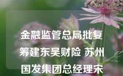 金融监管总局批复筹建东吴财险 苏州国发集团总经理宋继峰拟任董事长