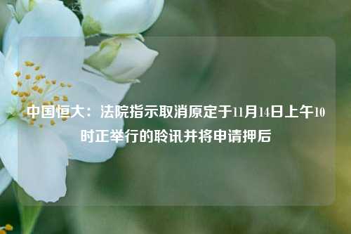 中国恒大：法院指示取消原定于11月14日上午10时正举行的聆讯并将申请押后